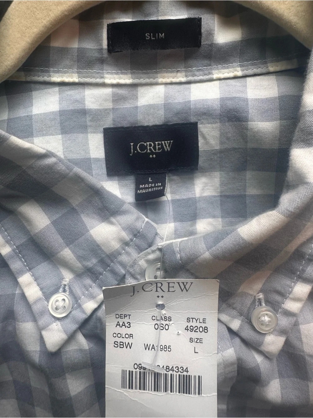 J. Crew Slim Washed Casual Gingham Check Button Down Shirt Slate Blue/White NWT